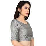 Light gray brocade and inner-cotton padded blouse for women