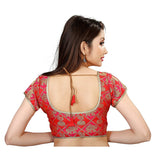 Women's Brocade, Inner-Cotton Full Stitched Padded Blouse (Red) - GillKart