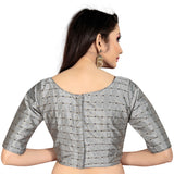 Women's Brocade, Inner-Cotton Full Stitched Padded Blouse (Light Gray ) - GillKart