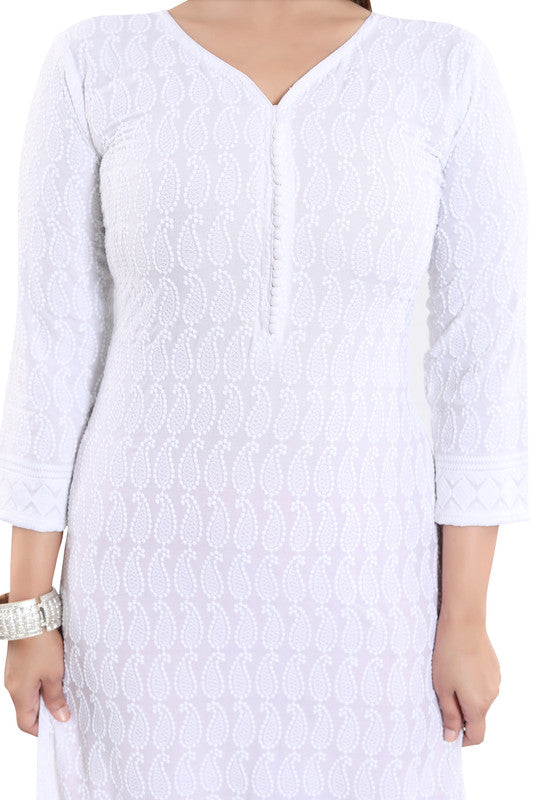 Women's Rayon Embroidered Straight Kurti-White - GillKart