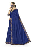 Women's Silk Blend Saree (Neavy blue, 5-6mtrs) - GillKart