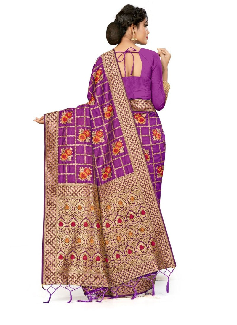 Women's Banarasi Silk Saree (Purple, 5-6mtrs) - GillKart
