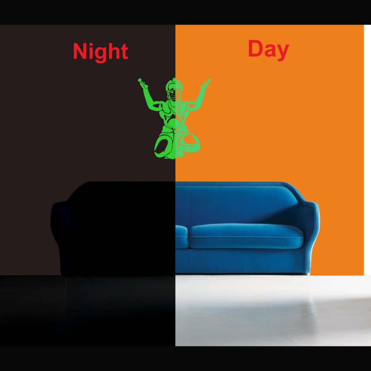 Green vinyl Hanuman Ji Radium wall sticker, peel-and-stick, 27x31cm decorative religious art for peaceful bedroom decor