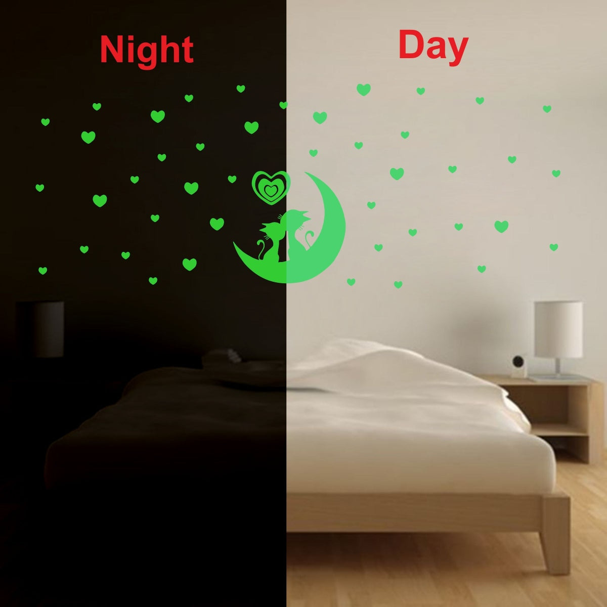 Green vinyl peel-and-stick radium wall decor, 114x45cm, promotes relaxation and reduces need for electric night lights