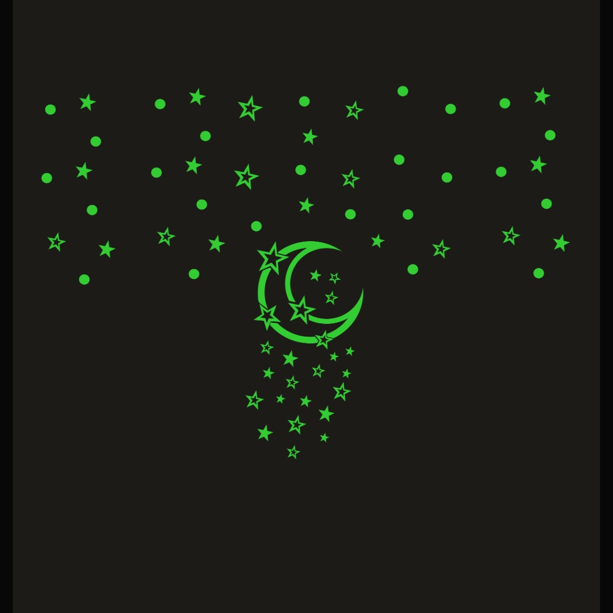 Green galaxy vinyl wall sticker, peel-and-stick, 119x68cm, emits calming celestial vibe, perfect for dark rooms decor