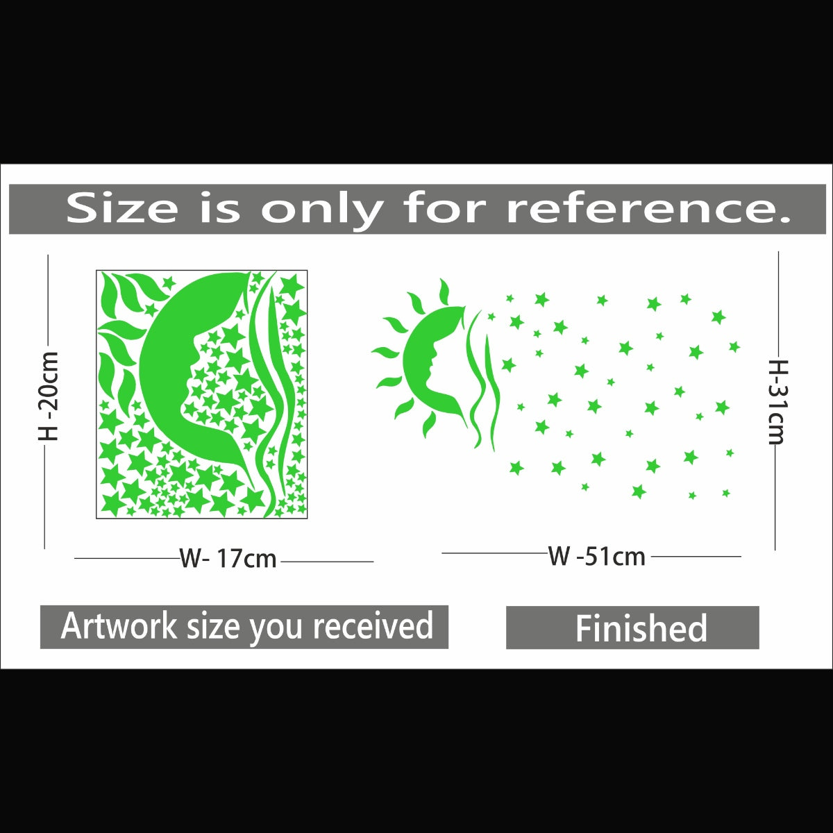 Green vinyl peel-and-stick radium wall decor, 51x31cm, promotes a calm and relaxing environment without electric lights