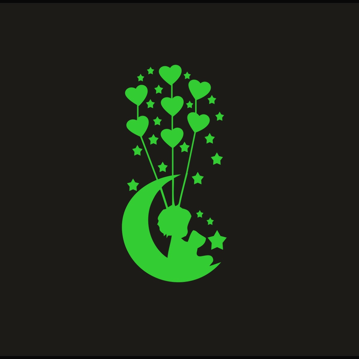 Green vinyl peel-and-stick radium wall decal (18x39cm), promoting relaxation and minimal light source