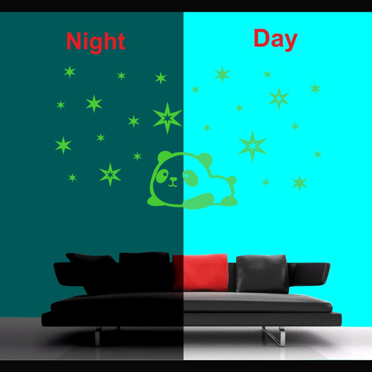 Green vinyl peel-and-stick wall decal, 58x32cm kids room decor featuring relaxing radium design, promotes calm environment without electric lights