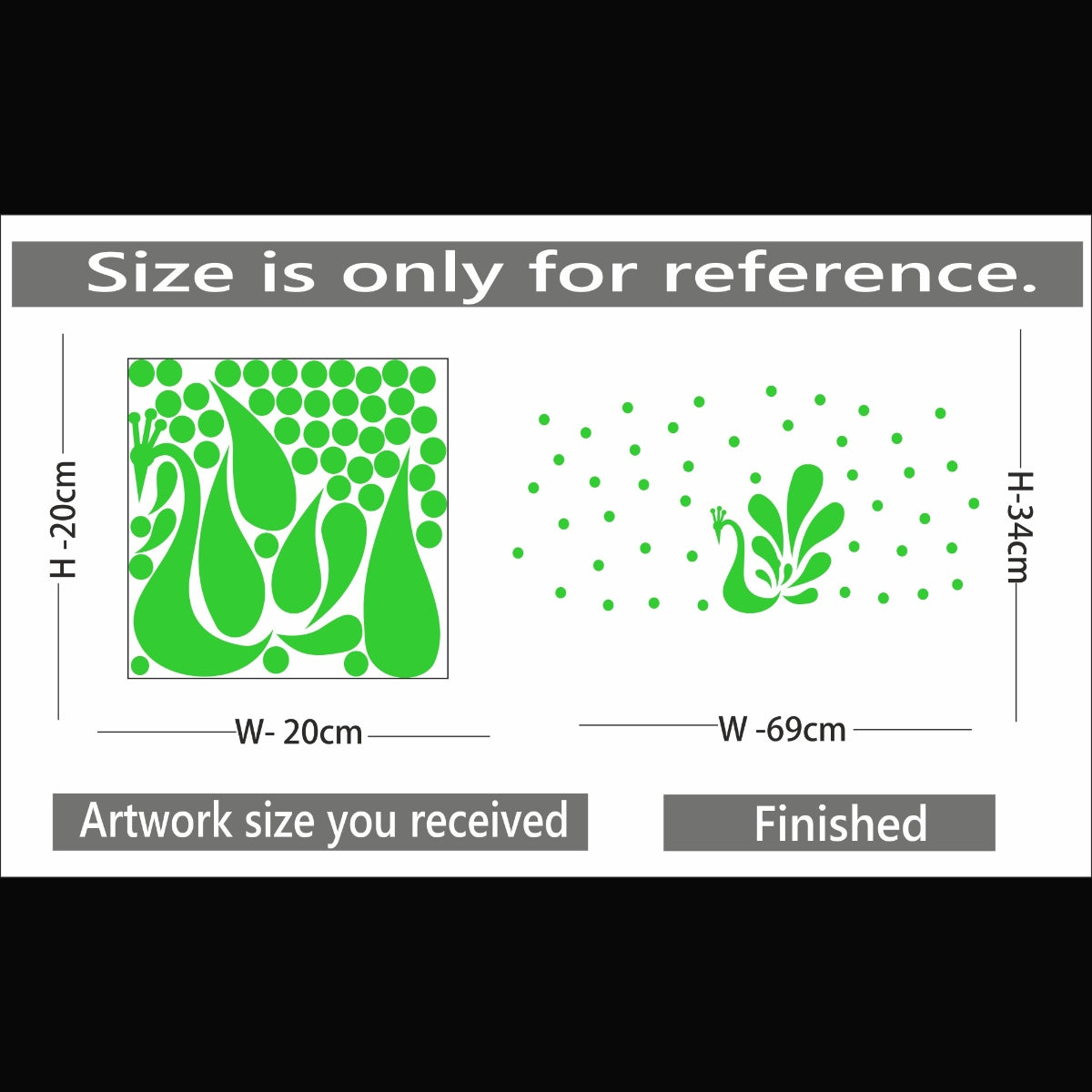 Green vinyl peel-and-stick radium wall decal, 69x34cm, promoting a relaxing and calming atmosphere
