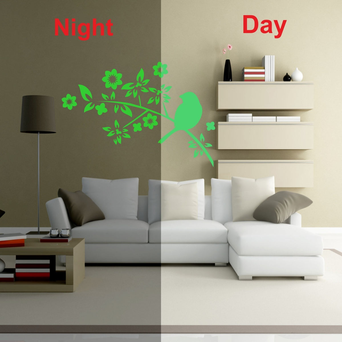 Green vinyl peel-and-stick radium wall sticker for kid's room, 42x30cm, promoting calm and relaxation