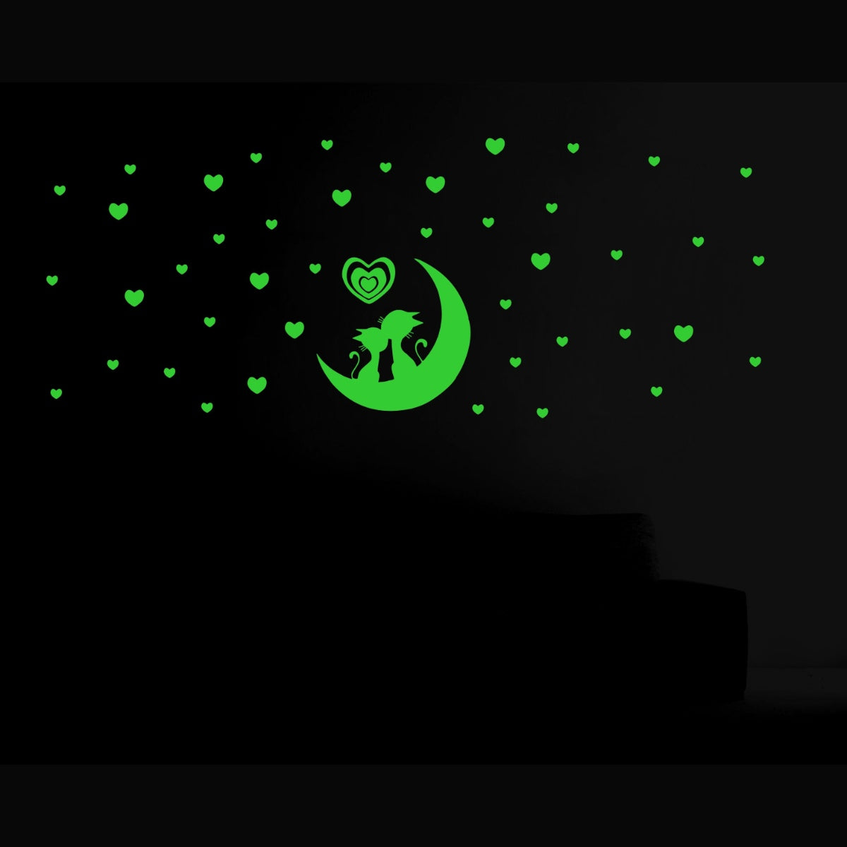 Green vinyl peel-and-stick radium wall decor, 114x45cm, enhances calming ambiance in dark rooms