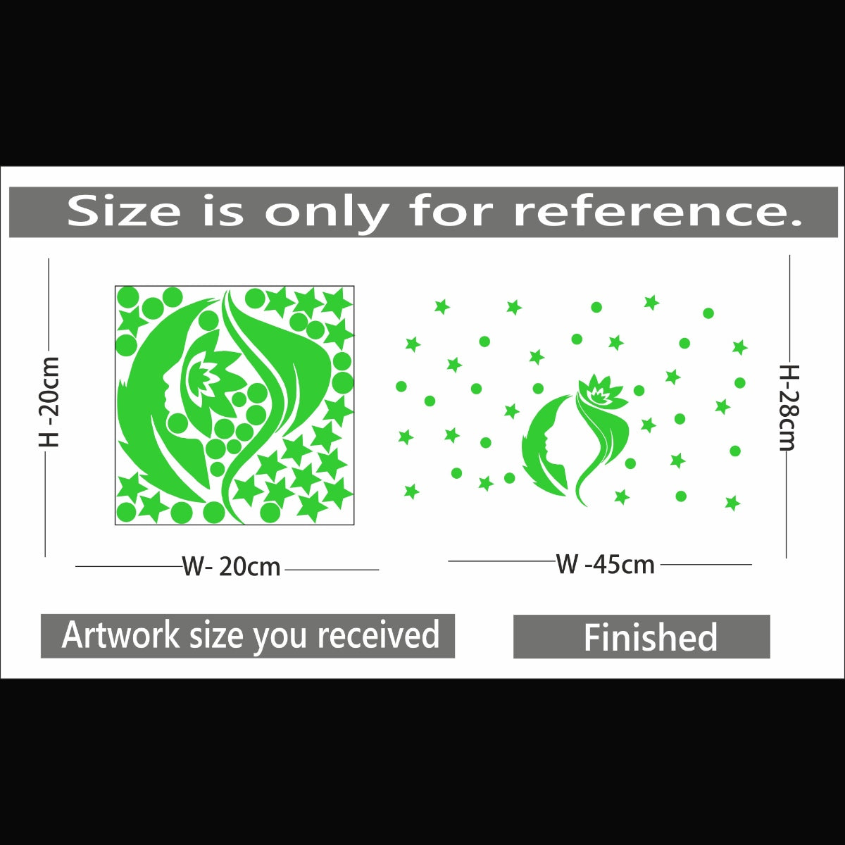 Green vinyl peel-and-stick decorative radium wall sticker (45x28cm), ideal for creating a calming, light source-free environment