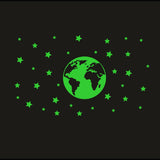 Green vinyl star and earth decorative radium sticker for wall, peel-and-stick design, size 96x41cm