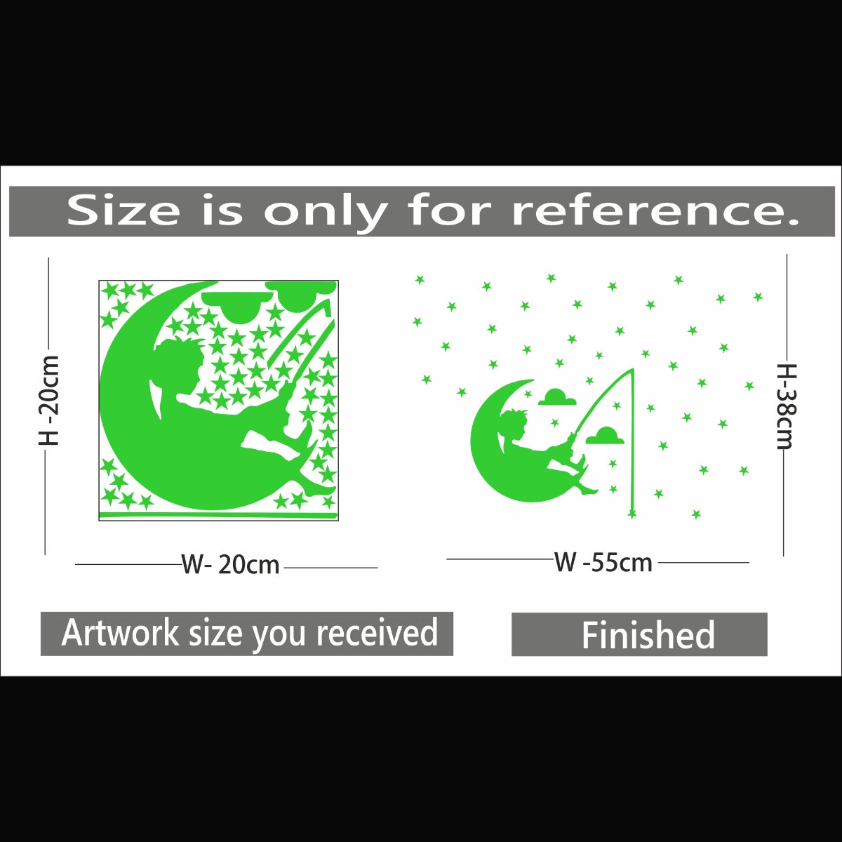 Green vinyl peel-and-stick radium wall sticker for kids room decor, 55x38cm, promotes a relaxing atmosphere