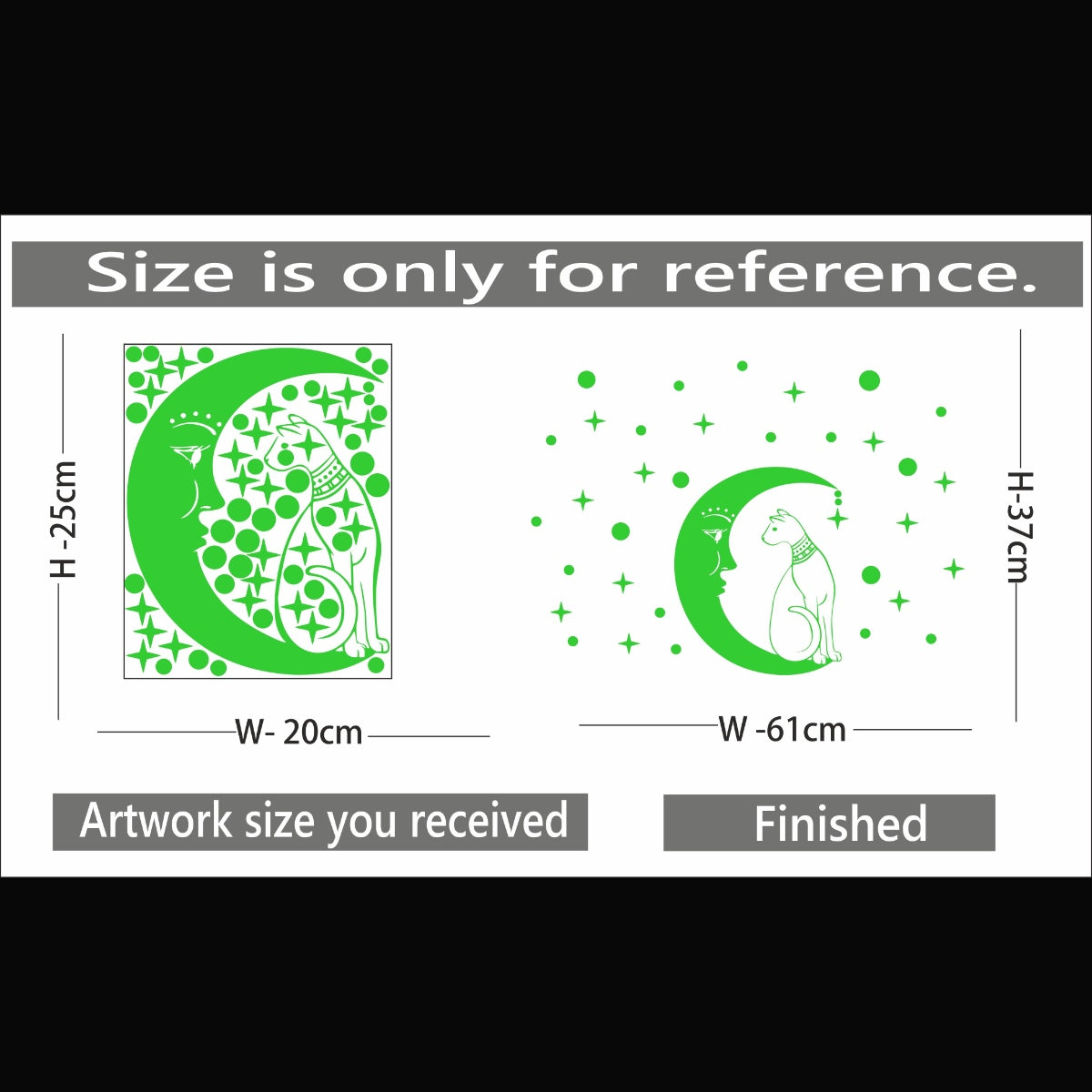 Green vinyl wall sticker: galaxy stars with radium moon, peel-and-stick design, provides calming night glow (61x37cm)