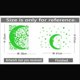 Green vinyl wall sticker: galaxy stars with radium moon, peel-and-stick design, provides calming night glow (61x37cm)