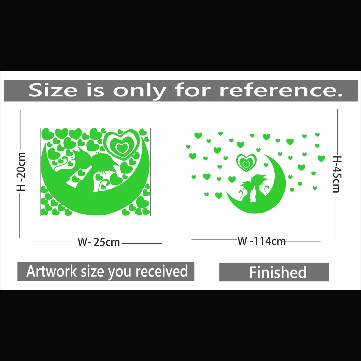 Green decorative vinyl wall sticker, peel & stick, 114x45cm size. Energy-efficient radium design for a calming bedroom atmosphere