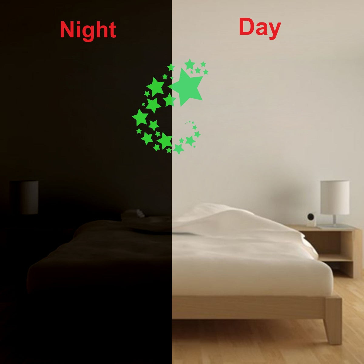 Green Galaxy Of Stars With Moon Radium Wall Sticker - GillKart
