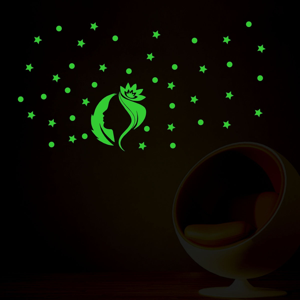 Green vinyl peel-and-stick radium wall decor, 45x28cm size, creates a relaxing ambiance, night light alternative