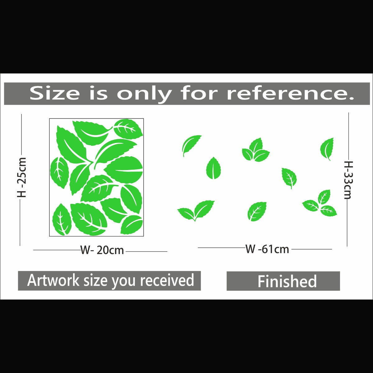 Green vinyl peel-and-stick radium wall decal, 61x33cm, for calming and relaxing bedroom decor