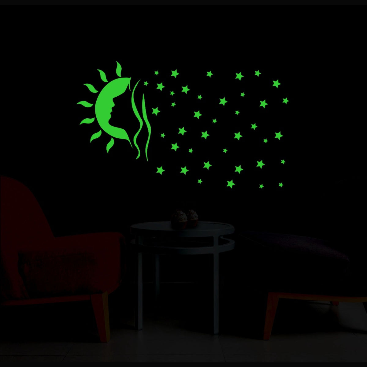 Green vinyl peel-and-stick decorative wall sticker, size 51x31cm, ideal for creating a calming, light source-free environment