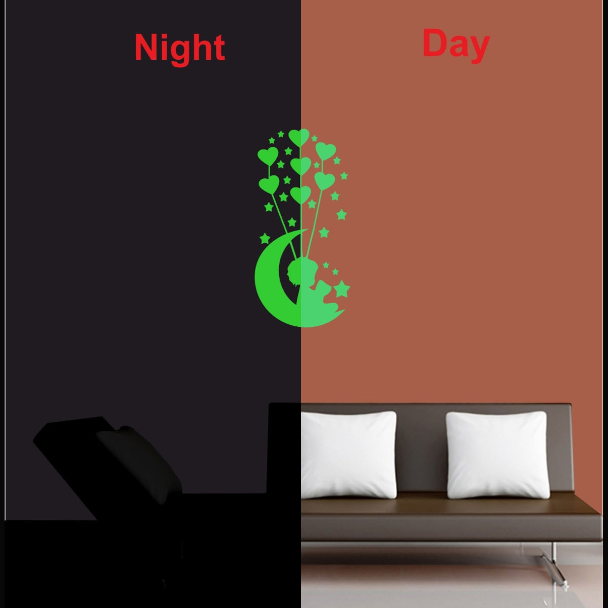 Green decorative radium vinyl wall sticker (18x39cm), peel-and-stick, promoting a relaxing and calming ambiance