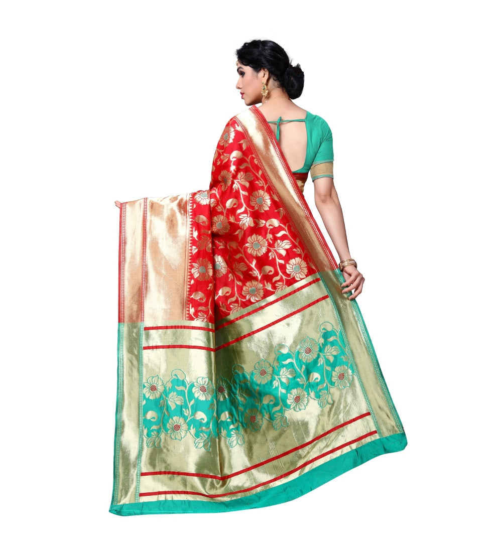 Women's Jacquard Silk Saree With Blouse (Green,6-3 Mtrs) - GillKart