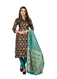Women's Jacquard Silk Unstitched Salwar-Suit Material With Dupatta (Black,2-2.5Mtrs) - GillKart