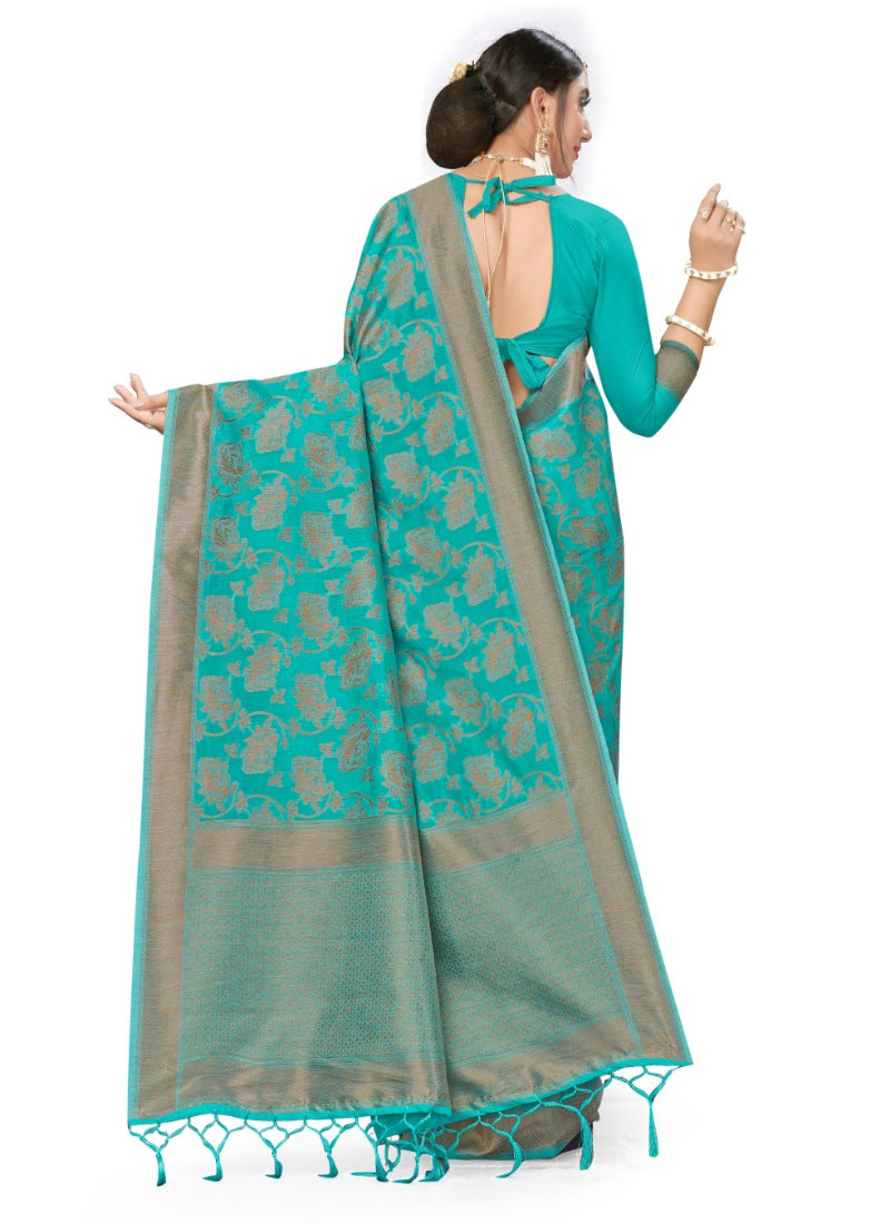 Women's Banarasi (Spun Cotton) Saree (Firoji,5-6 Mtrs) - GillKart