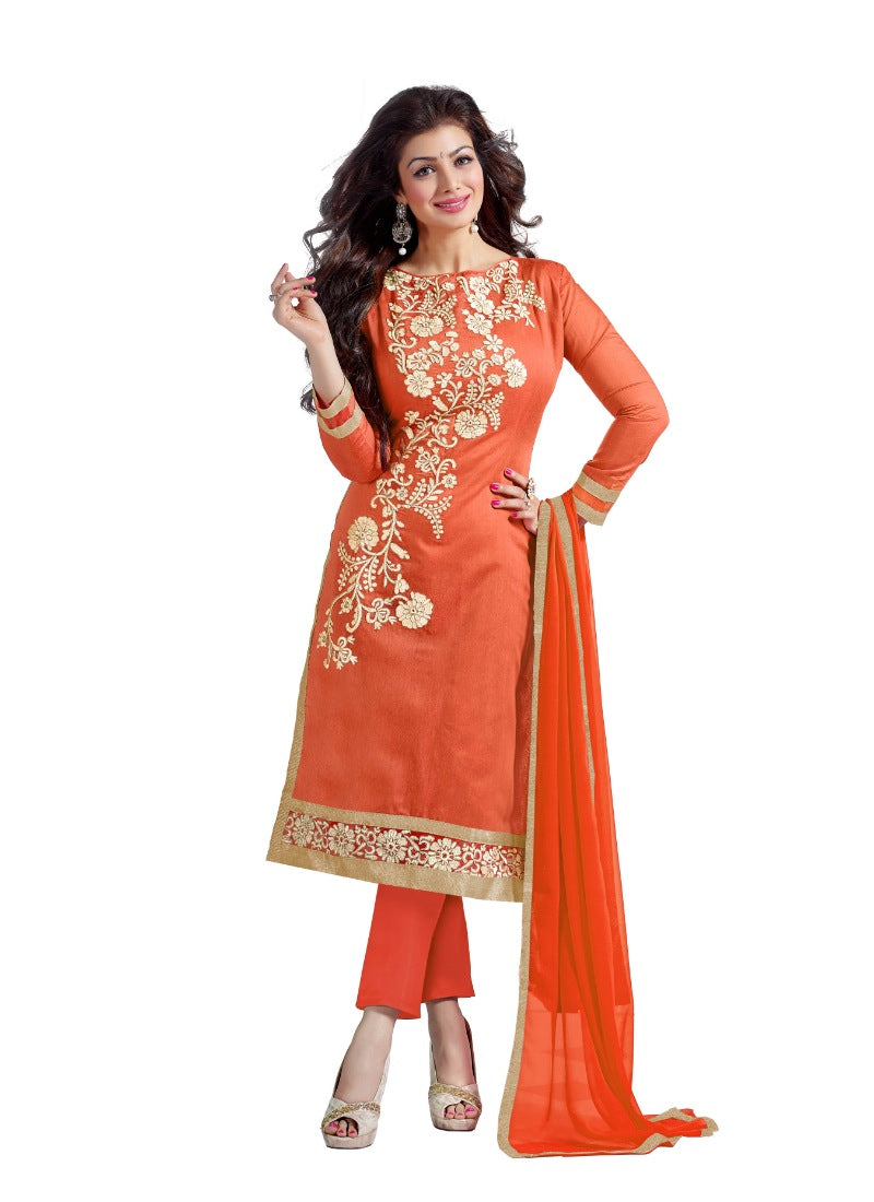 Women's Chanderi Unstitched Salwar Suit-Material With Dupatta (Pink,2 Mtrs) - GillKart