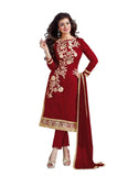 Women's Chanderi Unstitched Salwar Suit-Material With Dupatta (Maroon,2 Mtrs) - GillKart