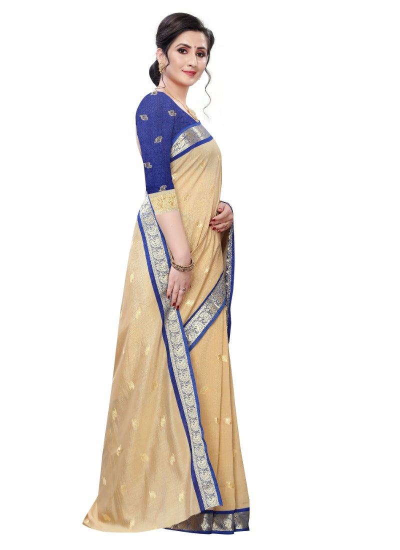 Women's Vichitra Silk Saree(Beige ,5-6Mtrs) - GillKart