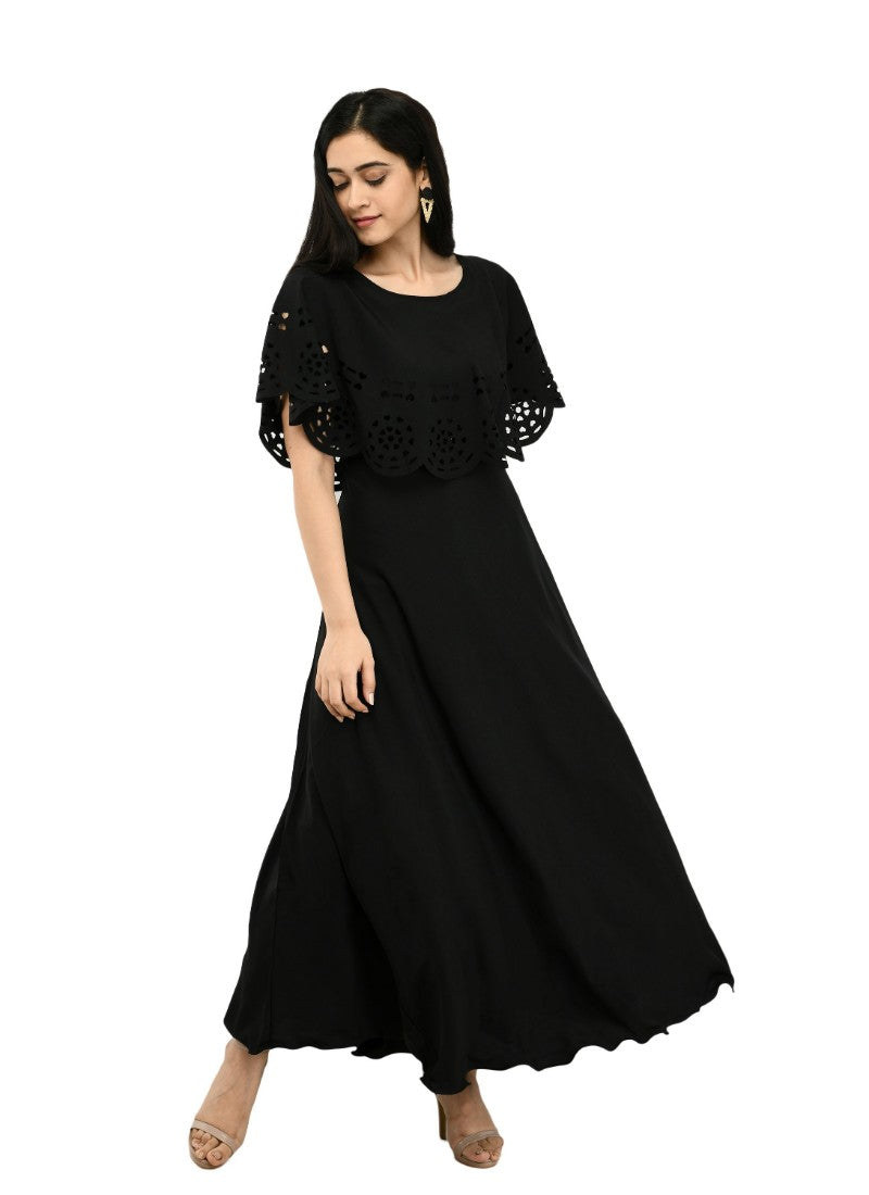 Black crepe sleeveless full length gown