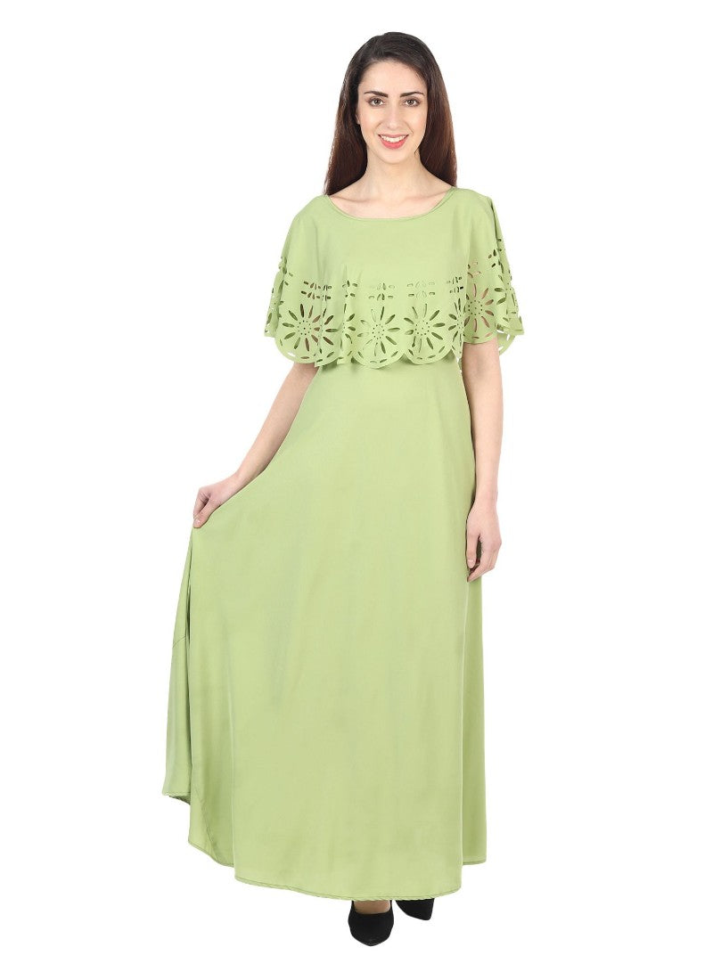 Women's Crepe Solid Sleeveless Full Length Gown(Light Green) - GillKart