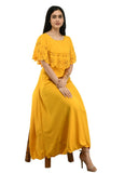 Women's Crepe Solid Sleeveless Full Length Gown(Yellow) - GillKart