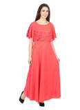 Women's Crepe Solid Sleeveless Full Length Gown(Red) - GillKart