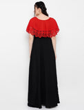 Red crepe fabric sleeveless full length gown for women