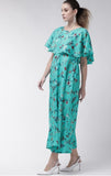 Turquoise womens floral crepe dress full length