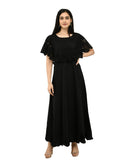 Women's black crepe full-length sleeveless formal dress