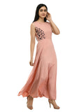 Light peach crepe sleeveless full length gown
