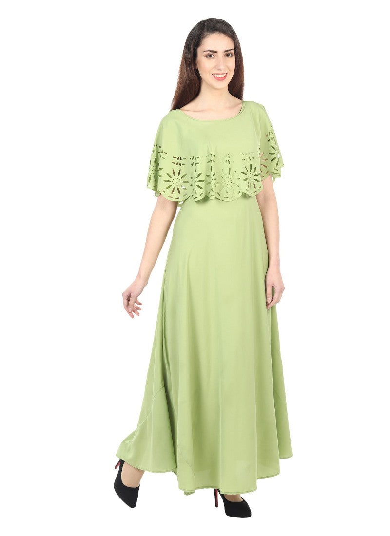 Women's Crepe Solid Sleeveless Full Length Gown(Light Green) - GillKart