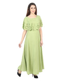 Women's Crepe Solid Sleeveless Full Length Gown(Light Green) - GillKart