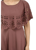 Brown crepe women's full length sleeveless gown