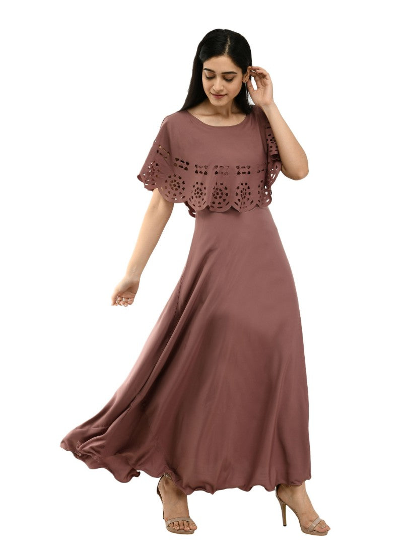 Brown, women's sleeveless crepe full length gown