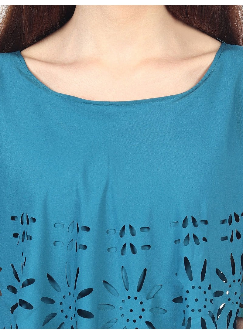 Womens crepe light blue sleeveless full length gown