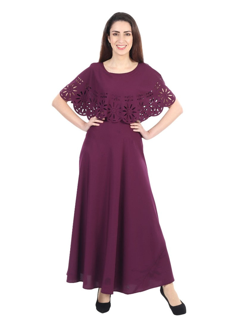 Women's Crepe Solid Sleeveless Full Length Gown(Maroon) - GillKart