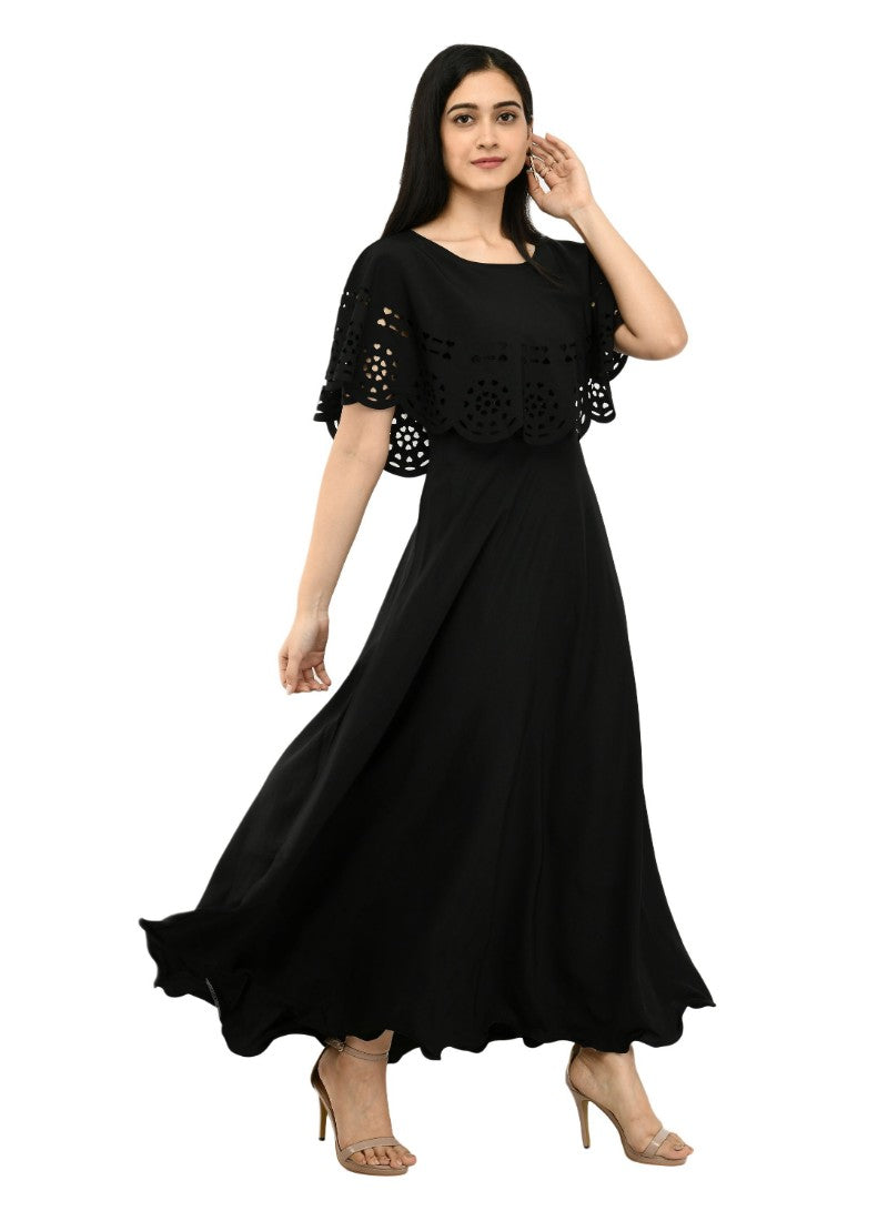 Black crepe sleeveless full length women's gown