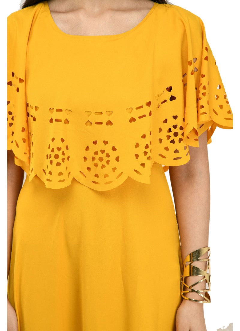 Women's Crepe Solid Sleeveless Full Length Gown(Yellow) - GillKart