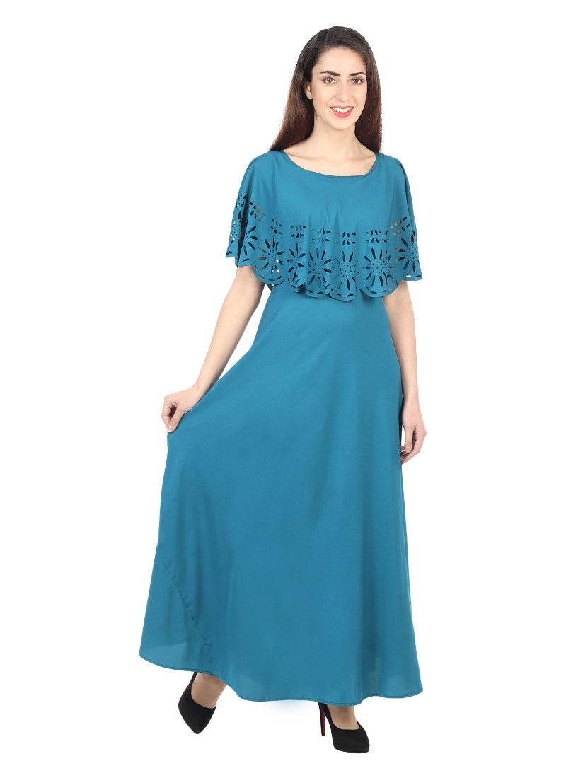 Light blue crepe women's long sleevless dress