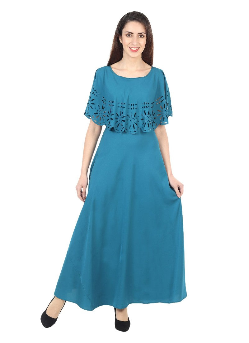 Light blue crepe sleeveless full length women's gown